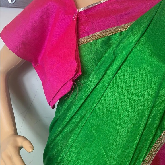 Vibrant Green and Pink Sari Katan and shipon combination - Picture 2 of 4